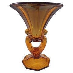 Libochovice Czech Art Deco 1930s Amber Glass Lady / Ladies Vase