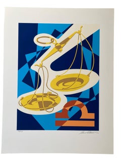 Libra 9/23 - 10/22 Vintage Cubist Zodiac Modern Art Orig Silkscreen S/N Rare