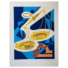 Libra 9/23 - 10/22 Vintage Cubist Zodiac Modern Art Orig Silkscreen S/N Rare