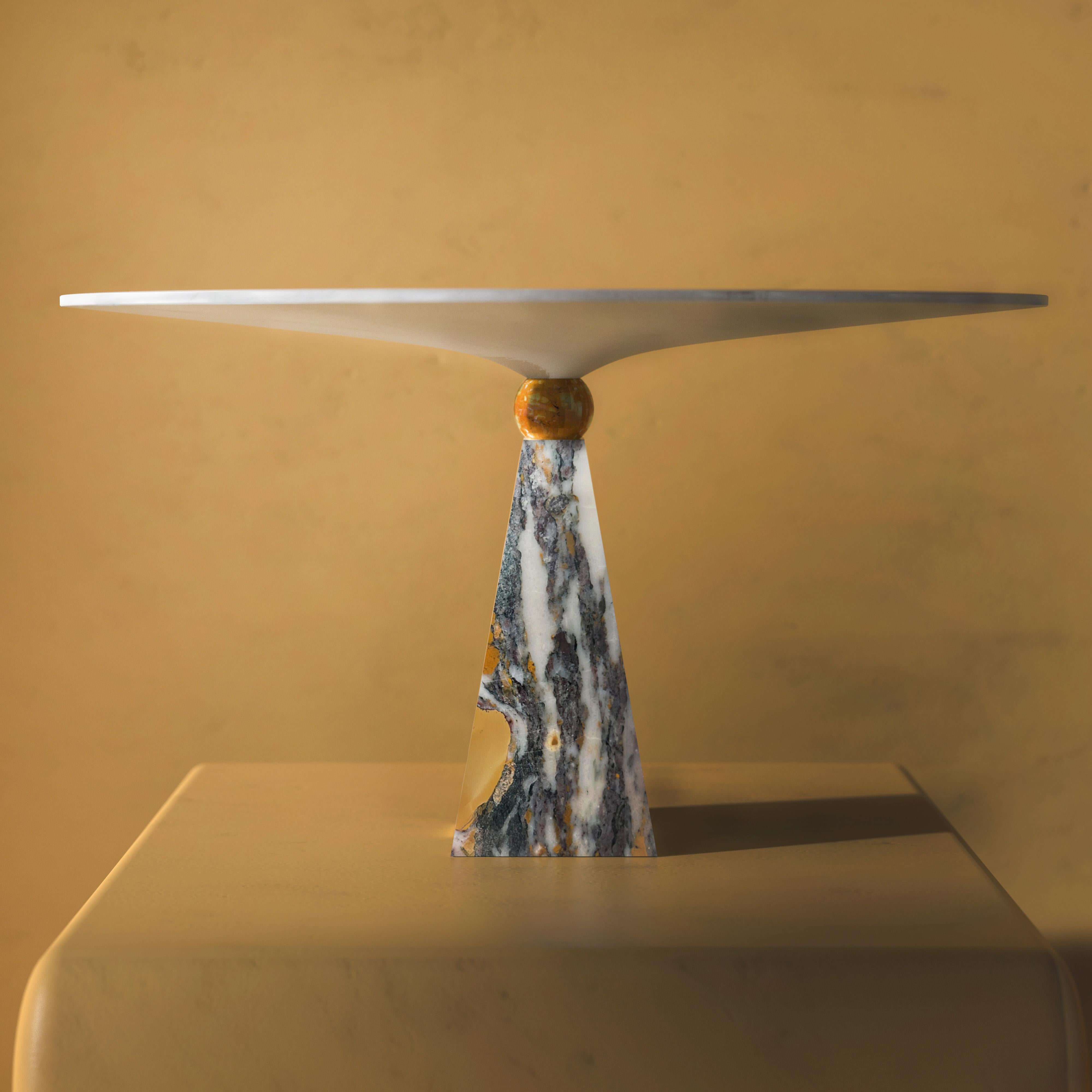 A hymn to grace and lightness, the Libra centerpiece is the ideal piece to add gravitas to your table. Designed and crafted entirely in Italy, this sophisticated collector's piece is a ceremony of marble, offered here in a triptych of colors-Sienna
