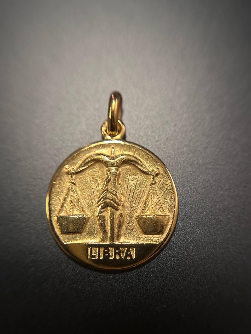 Libra Zodiac by Becker Caduceus Hermes Snake Symbol 18K Yellow Solid Gold France 7