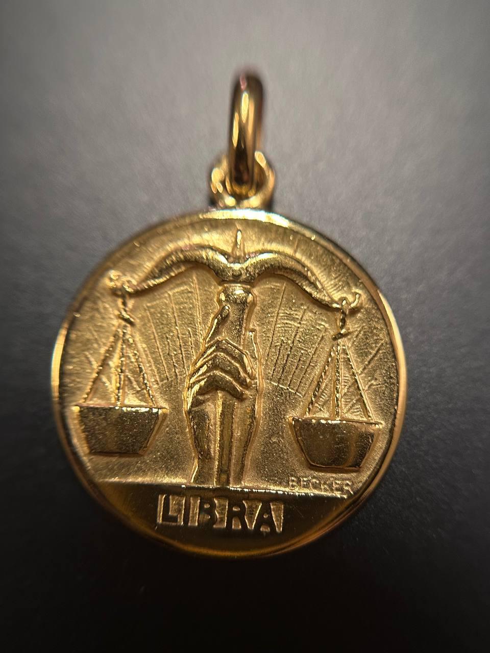 Libra Zodiac by Becker Caduceus Hermes Snake Symbol 18K Yellow Solid Gold France 13