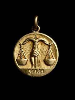 Libra Zodiac by Becker Caduceus Hermes Snake Symbol 18K Yellow Solid Gold France