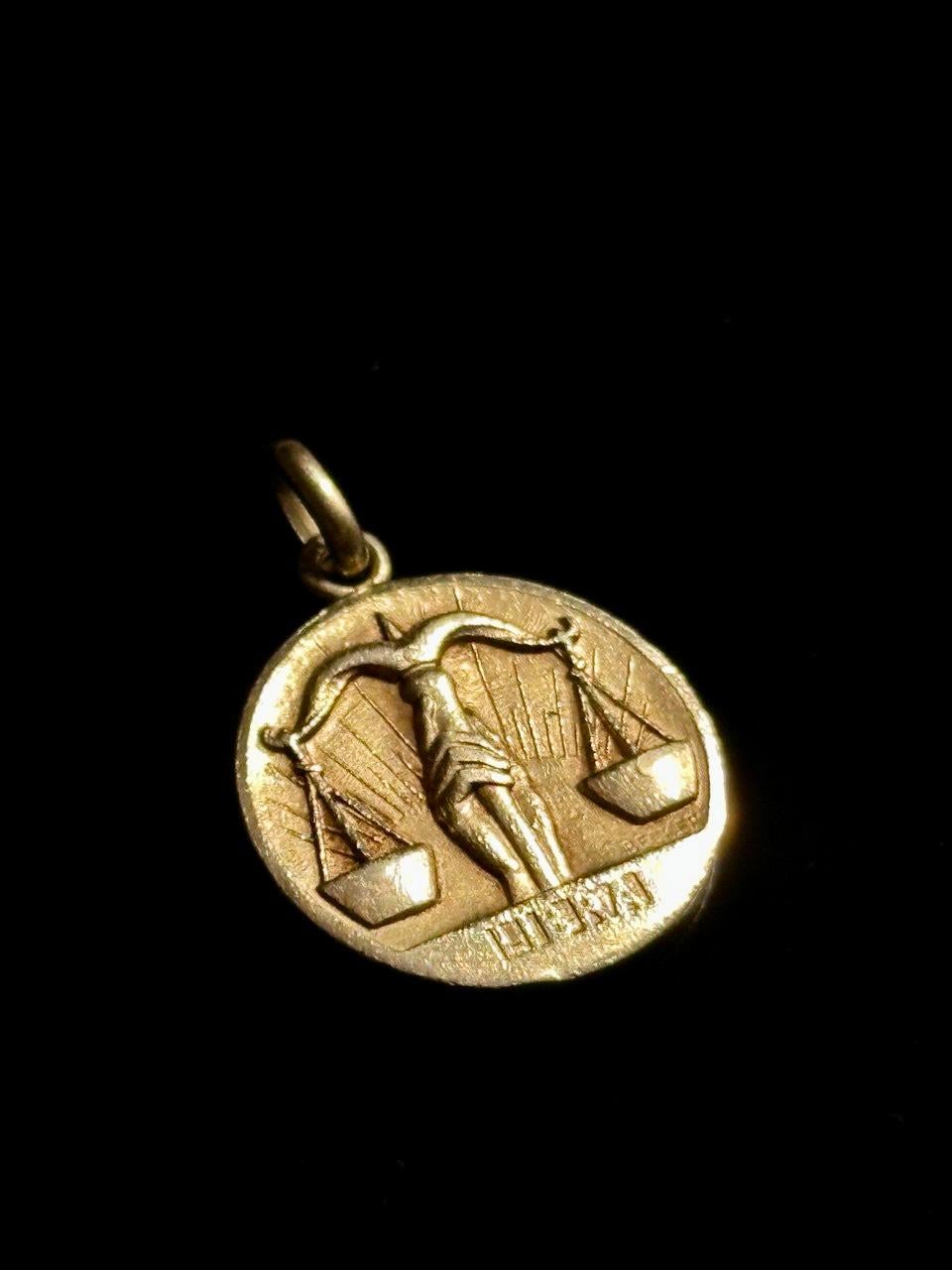 Art Deco Libra Zodiac by Becker Caduceus Hermes Snake Symbol 18K Yellow Solid Gold France
