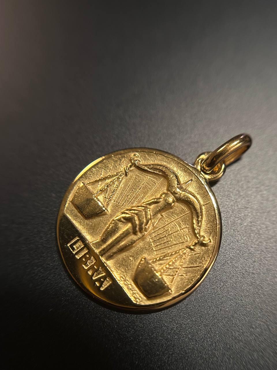 Women's or Men's Libra Zodiac by Becker Caduceus Hermes Snake Symbol 18K Yellow Solid Gold France