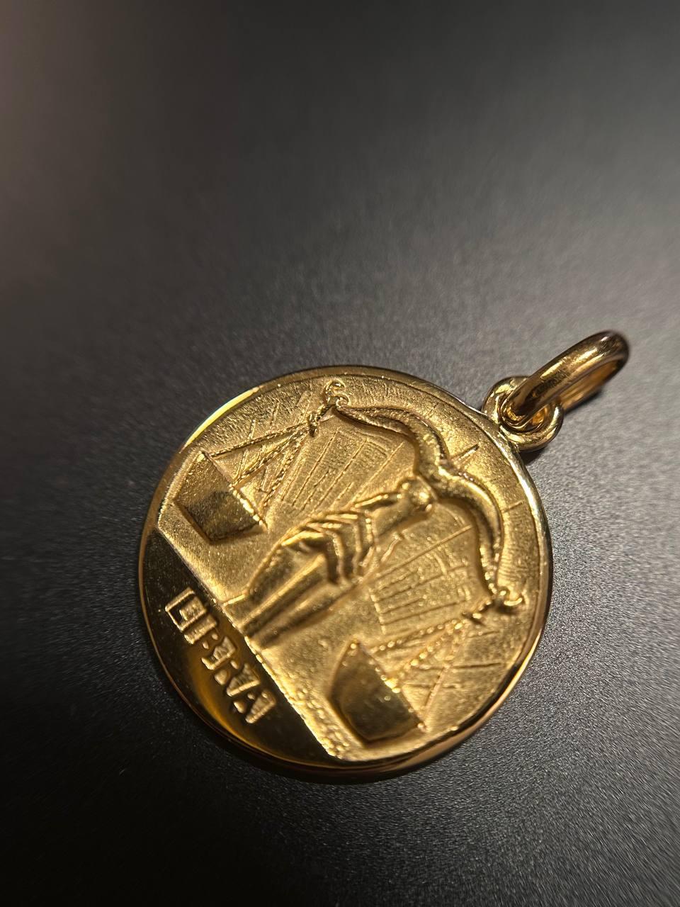 Libra Zodiac by Becker Caduceus Hermes Snake Symbol 18K Yellow Solid Gold France 3