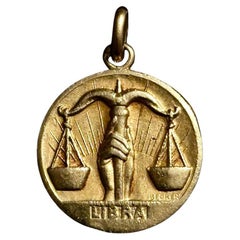Libra Zodiac by Becker Caduceus Hermes Snake Symbol 18K Yellow Solid Gold France