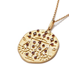 Libra Zodiac Charm Necklace, Lucky Stone Diamond and Tourmaline 14K Yellow Gold