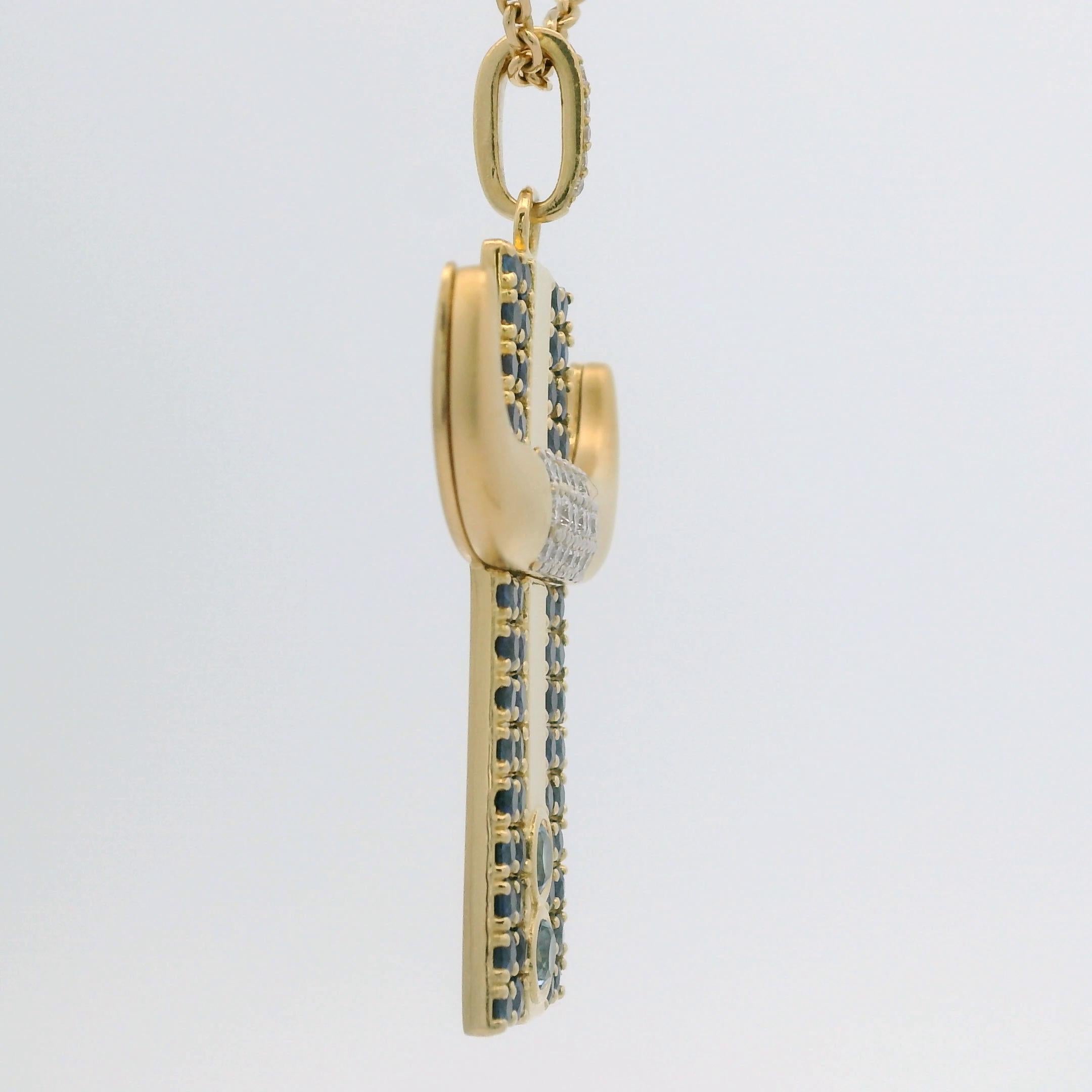 Brilliant Cut Libra Zodiac Pendant 18k Yellow Gold with Diamonds, Blue Sapphires & Aquamarines For Sale