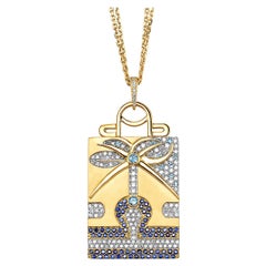 Libra Zodiac Pendant 18k Yellow Gold with Diamonds, Blue Sapphires & Aquamarines