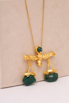 Colgante Zodíaco Libra de Plata, baño de oro de 24k y Esmeralda