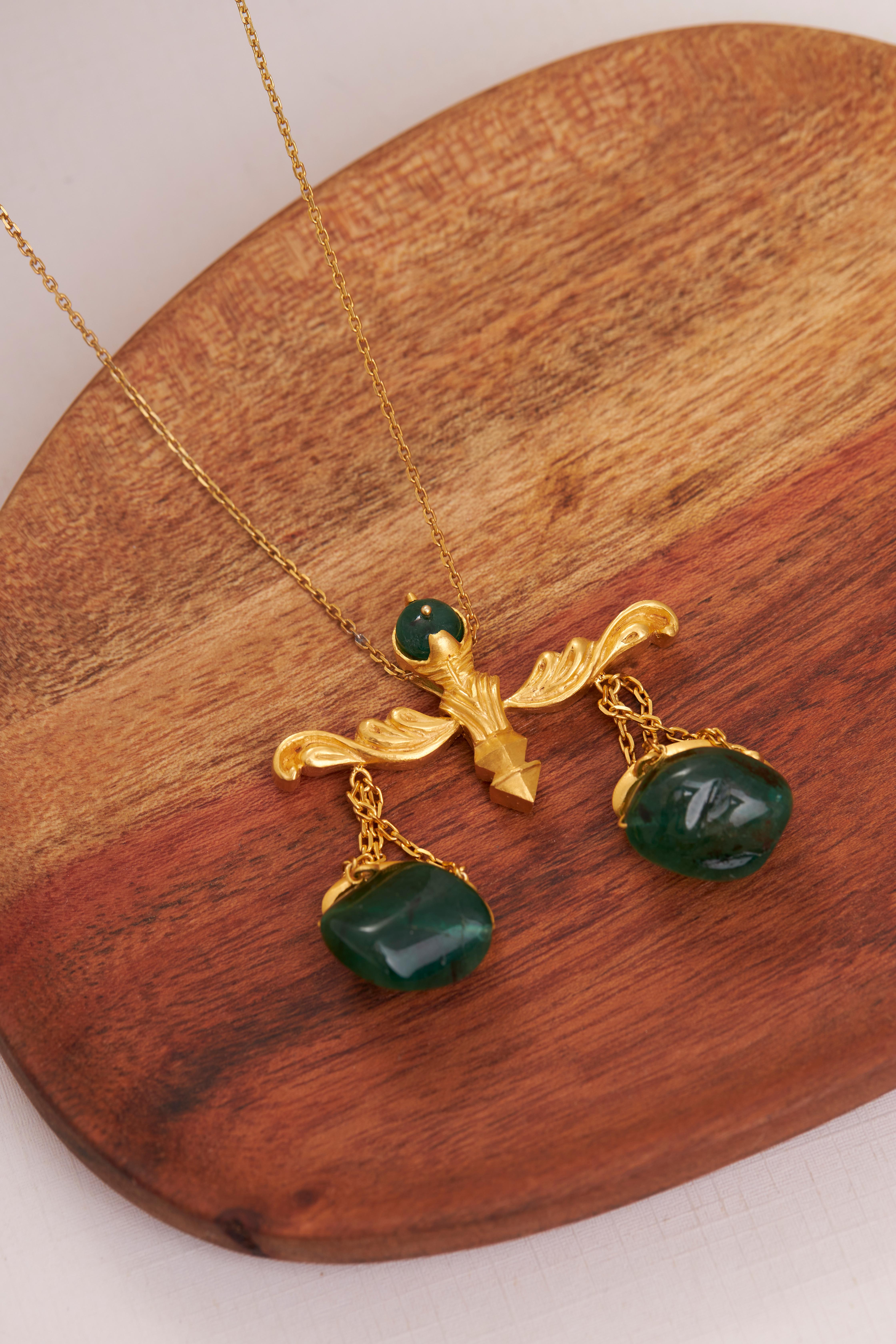 Revival Libra Zodiac Pendant in Silver, 24k Gold Plating & Emerald in vendita