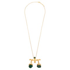 Libra Zodiac Pendant in Silver, 24k Gold Plating & Emerald