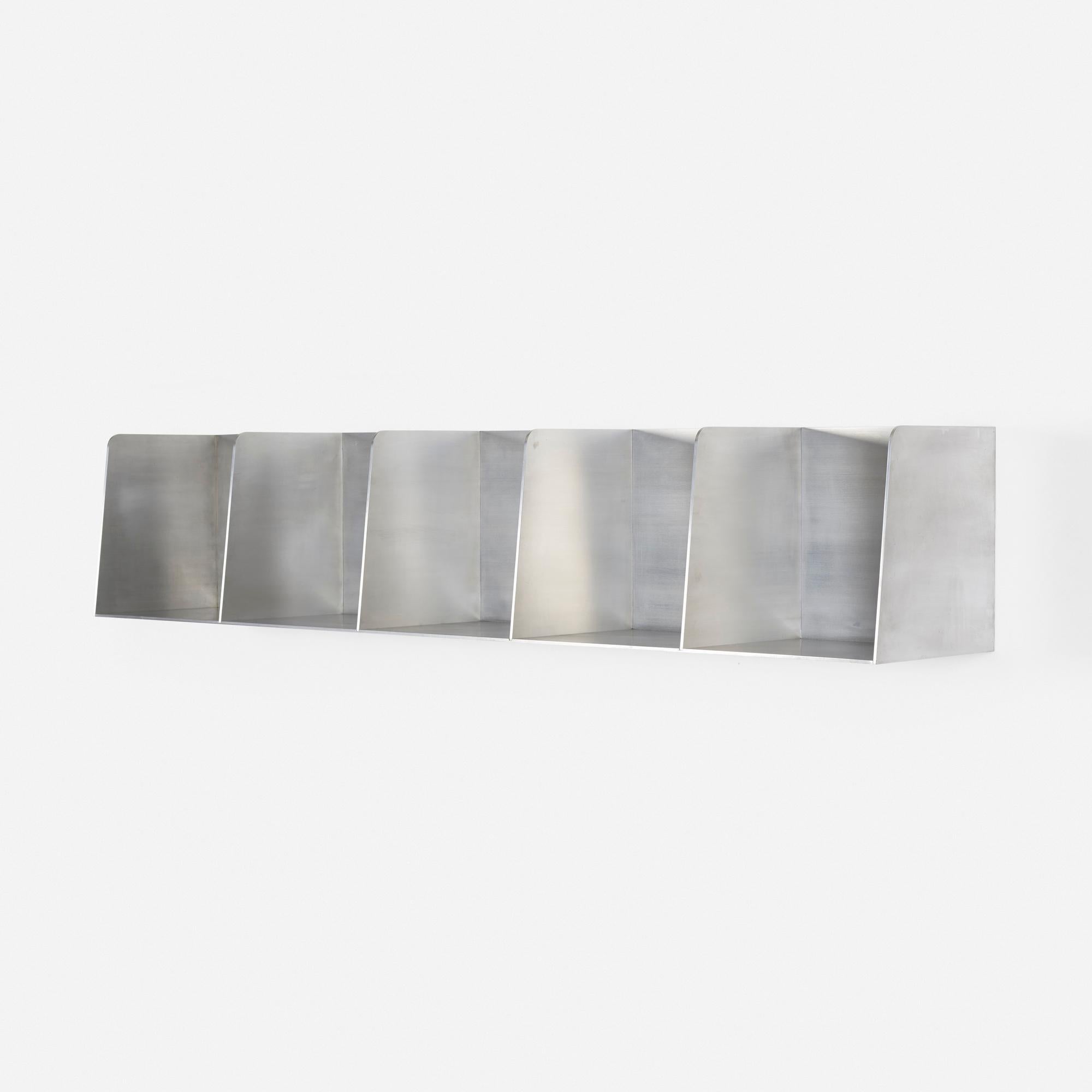 Minimalist Library Bookcase Shelf in Brushed and Waxed Aluminum Plate by Jonathan Nesci