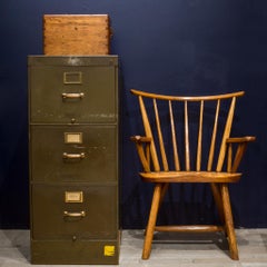 Library Bureau Sole Makers Army Green Steel and Brass File Cabinet, circa 1940
