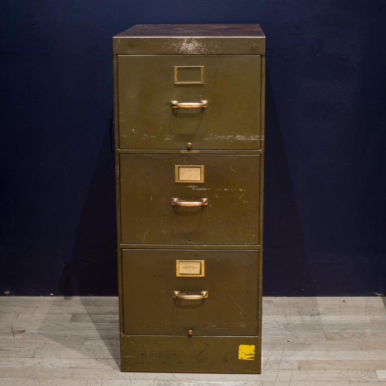 Library Bureau Sole Makers Army Green Steel and Brass File