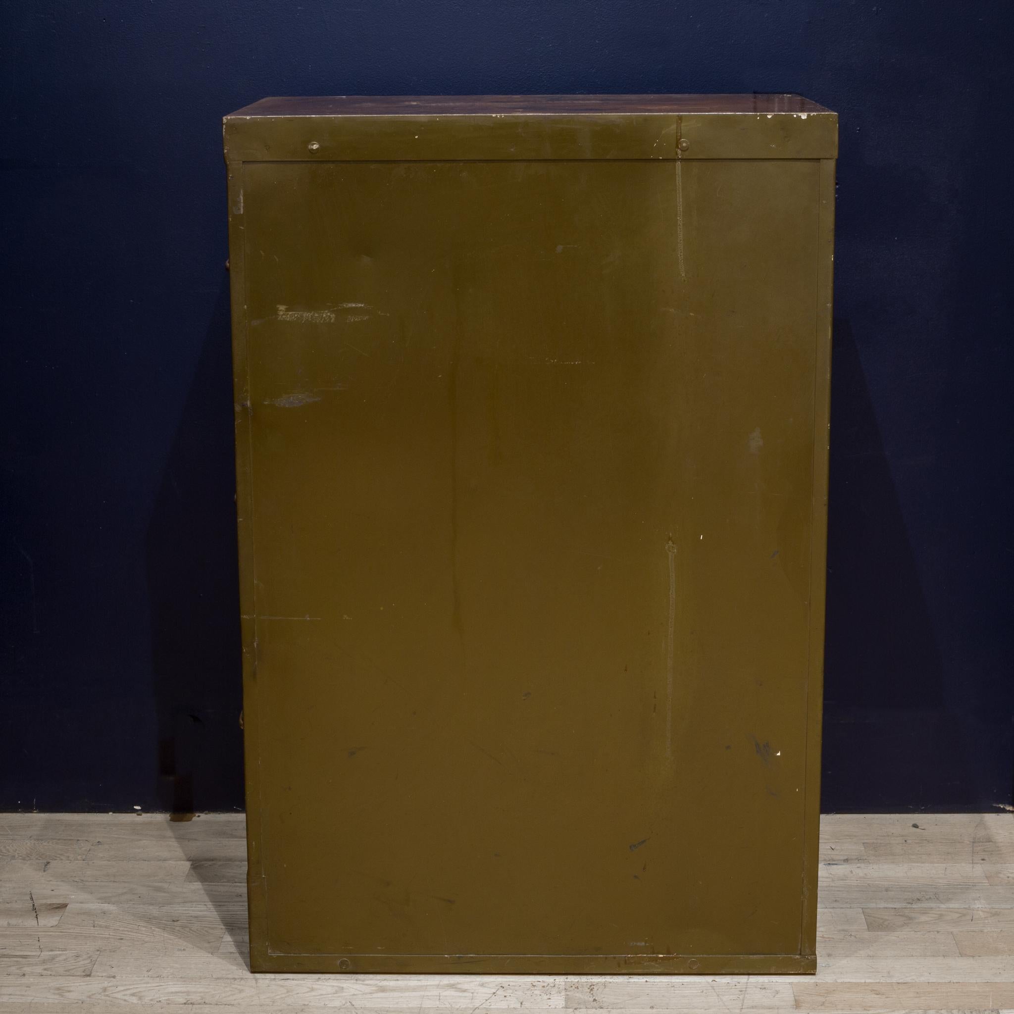 Industrial Library Bureau Sole Makers Army Green Steel and Brass File Cabinet, circa 1940