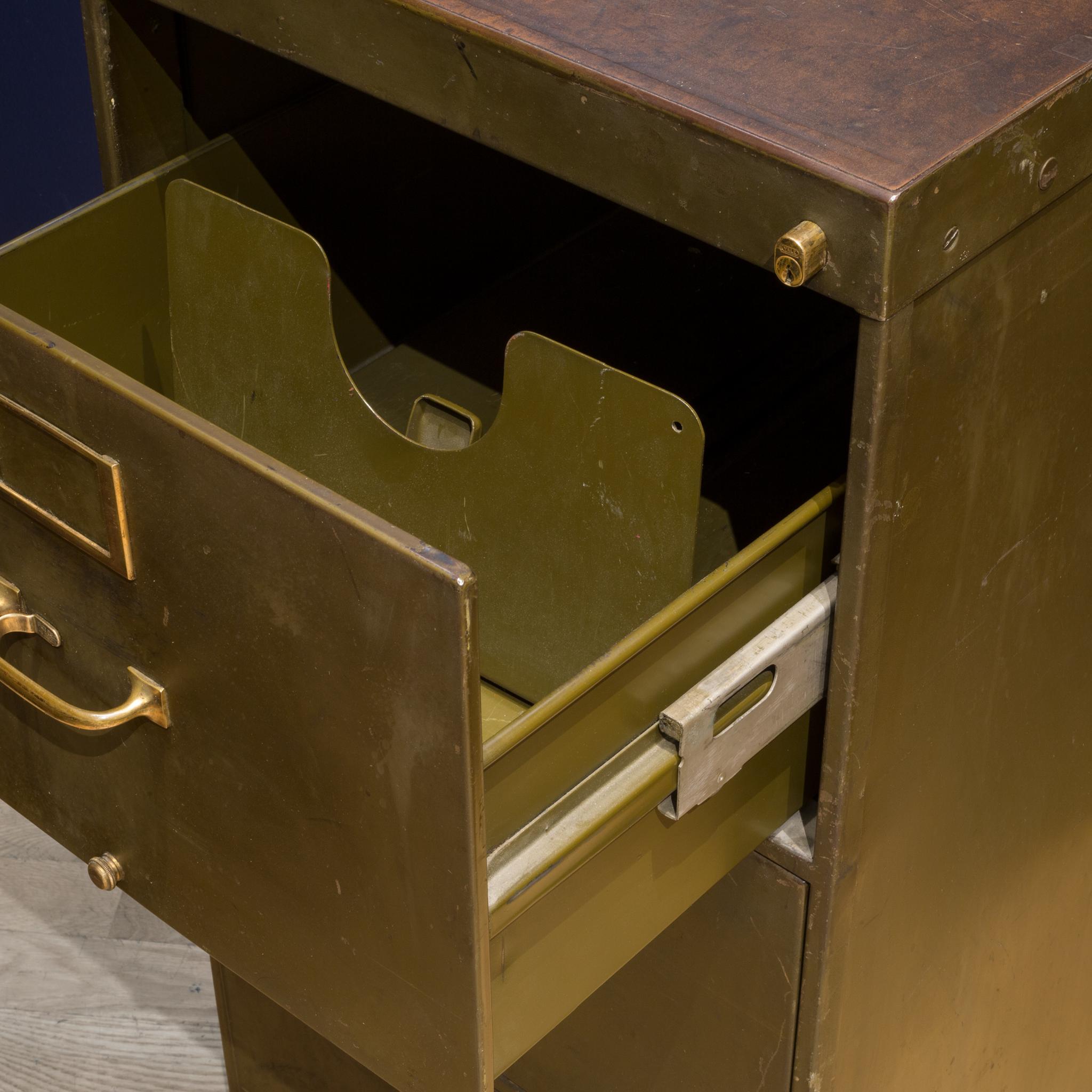 20th Century Library Bureau Sole Makers Army Green Steel and Brass File Cabinet, circa 1940