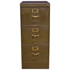 Library Bureau Sole Makers Army Green Steel and Brass File Cabinet, circa 1940