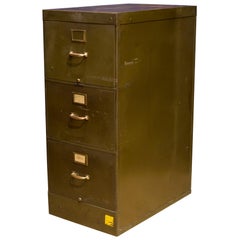 Used Library Bureau Sole Makers Army Green Steel and Brass File Cabinet, circa 1940