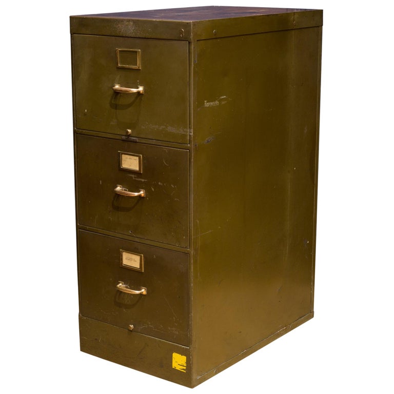 Library Bureau Sole Makers Army Green Steel And Brass File Cabinet Circa 1940 For Sale At 1stdibs