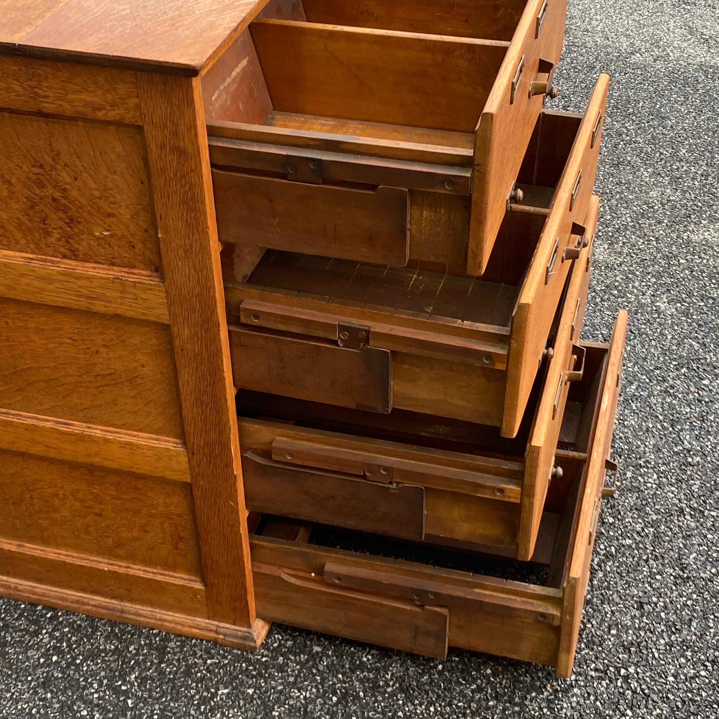 Library Bureau Sole Makers Oak Library Card Catalog Filing Cabinet In Fair Condition For Sale In West Chester, PA