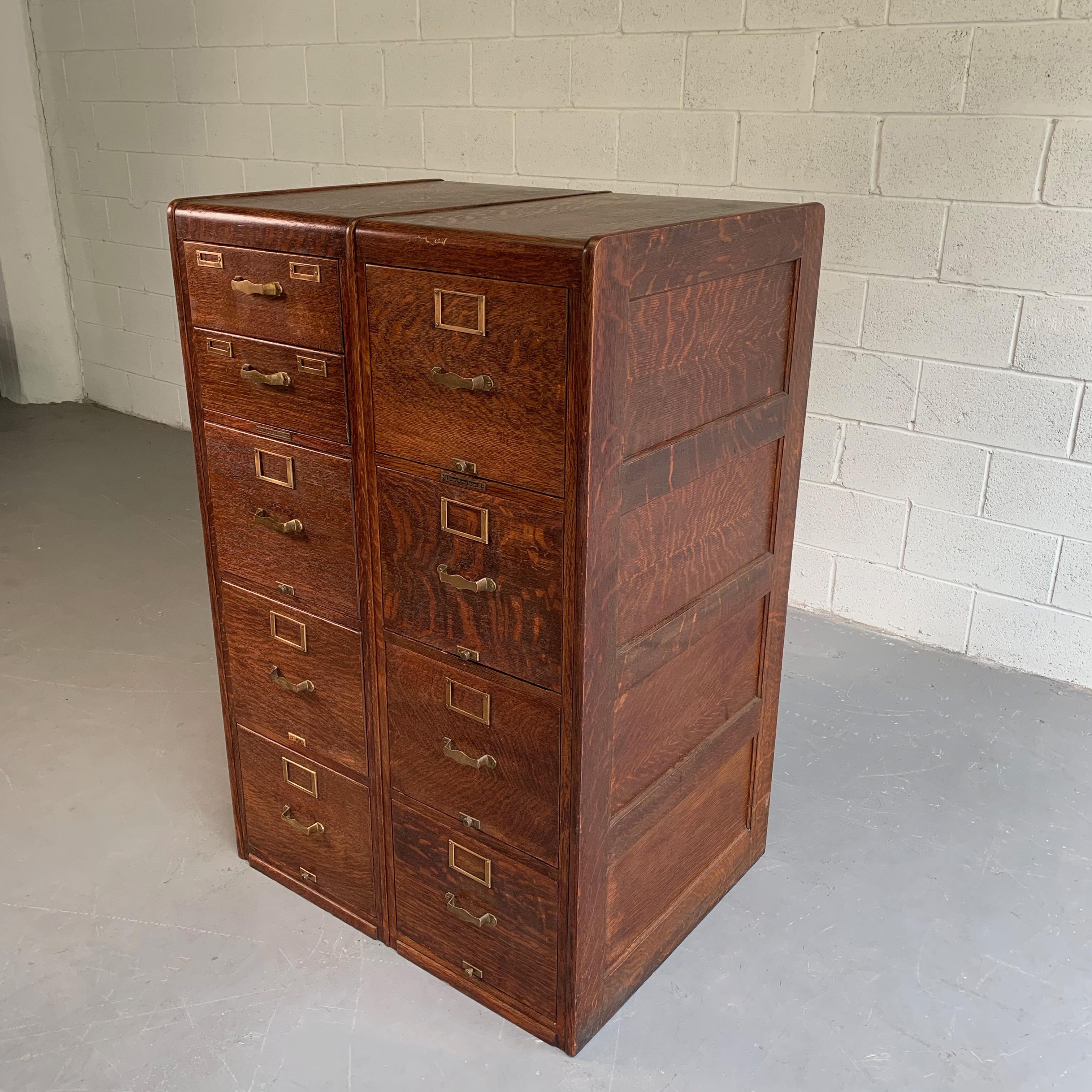 Industrial Library Bureau Sole Makers Quarter Sawn Oak Double File Cabinet