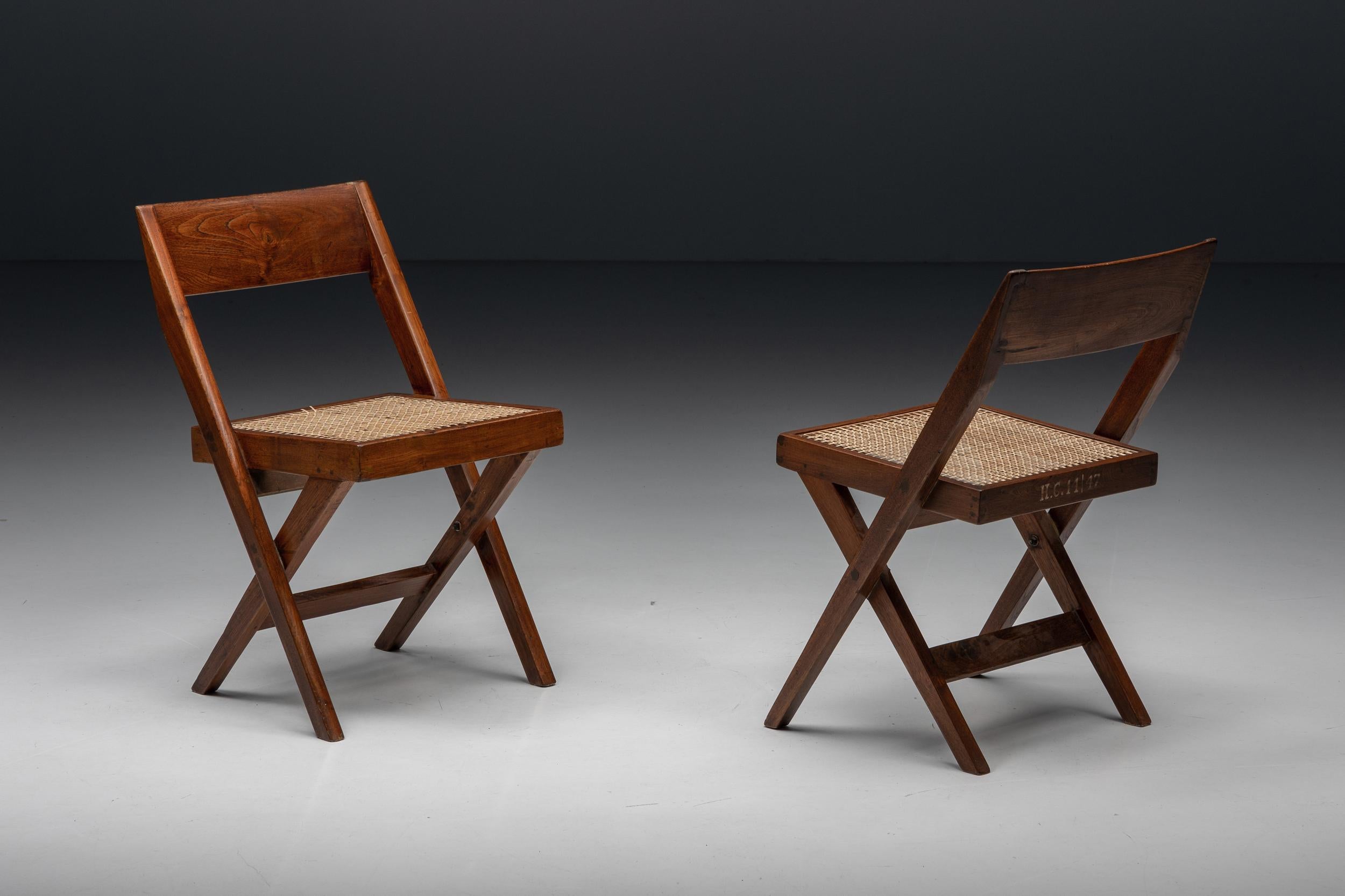 Teak Set of Library Chairs by Pierre Jeanneret, Chandigarh, 1950s For Sale