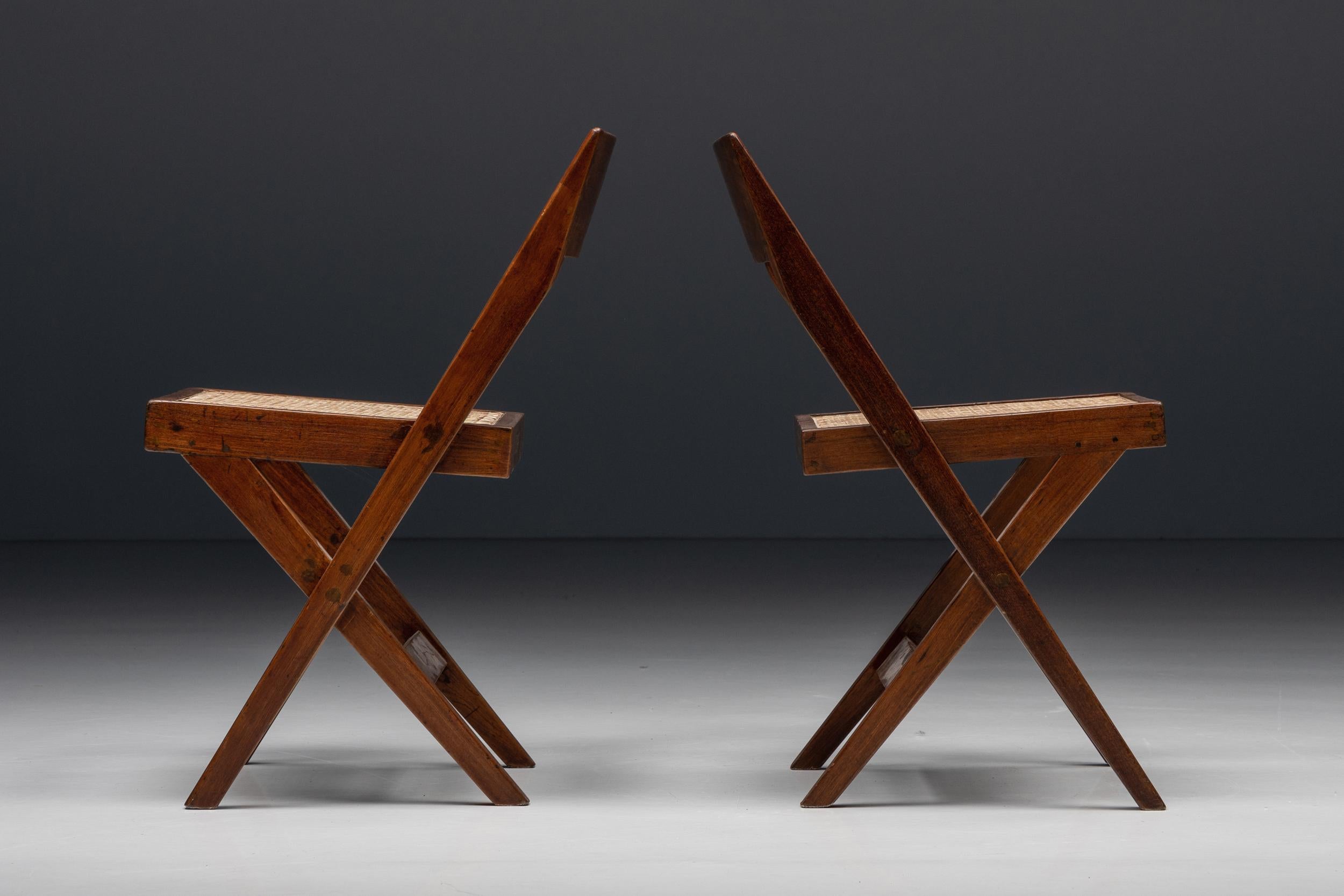 Mid-Century Modern Set of Library Chairs by Pierre Jeanneret, Chandigarh, 1950s For Sale