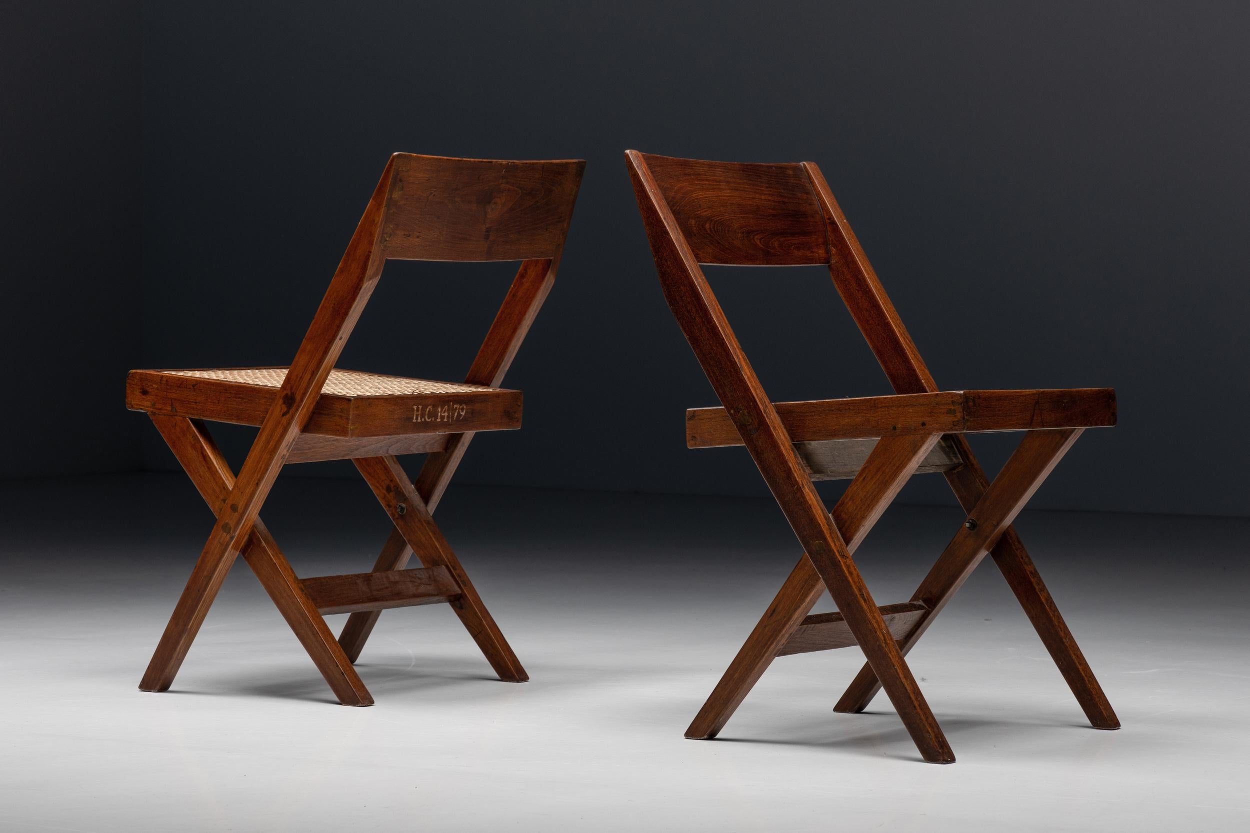 Teak Library Chair by Pierre Jeanneret, 1950's, Chandigarh, Dining chairs, Set of Four