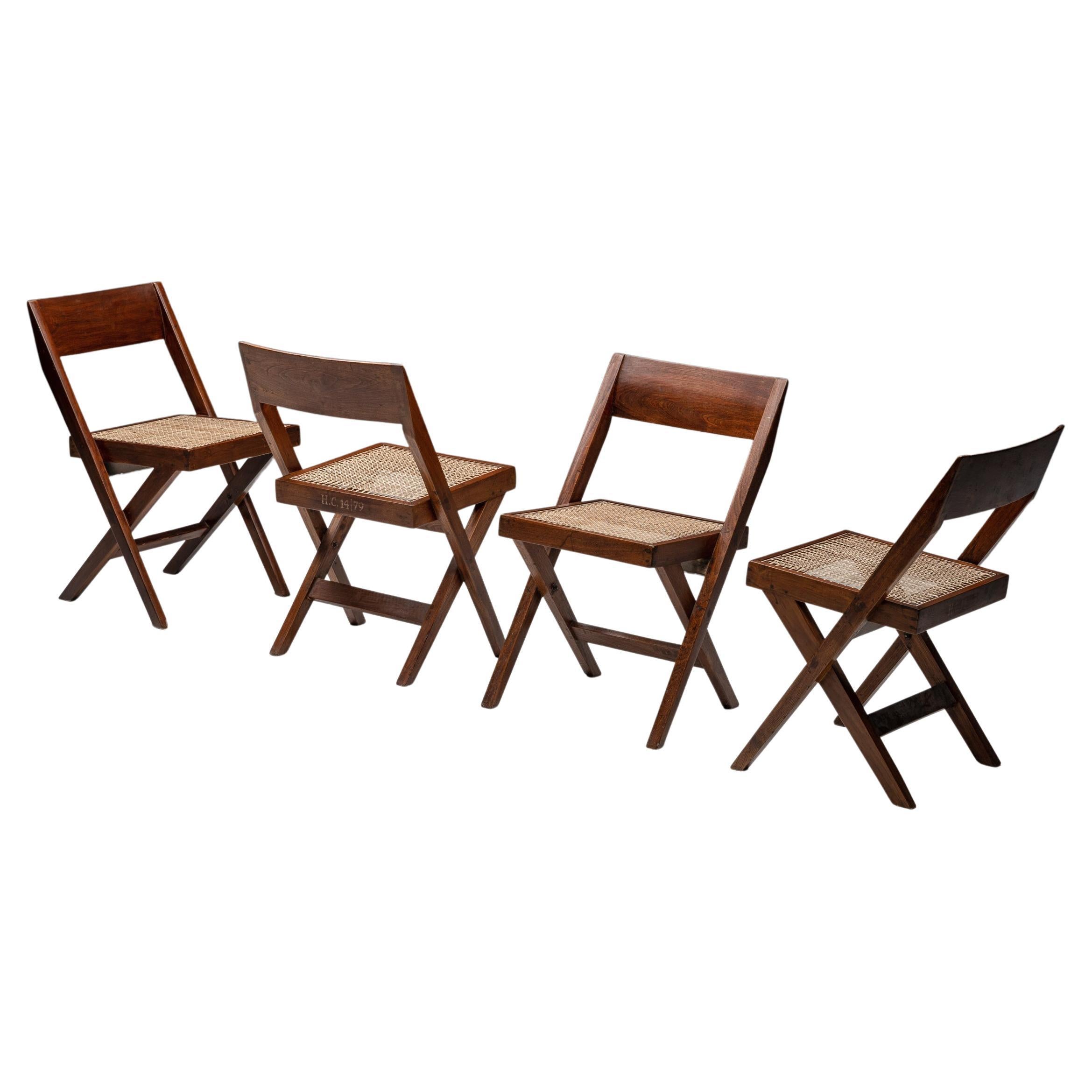 Ensemble de chaises de bibliothèque par Pierre Jeanneret, Chandigarh, années 1950 en vente