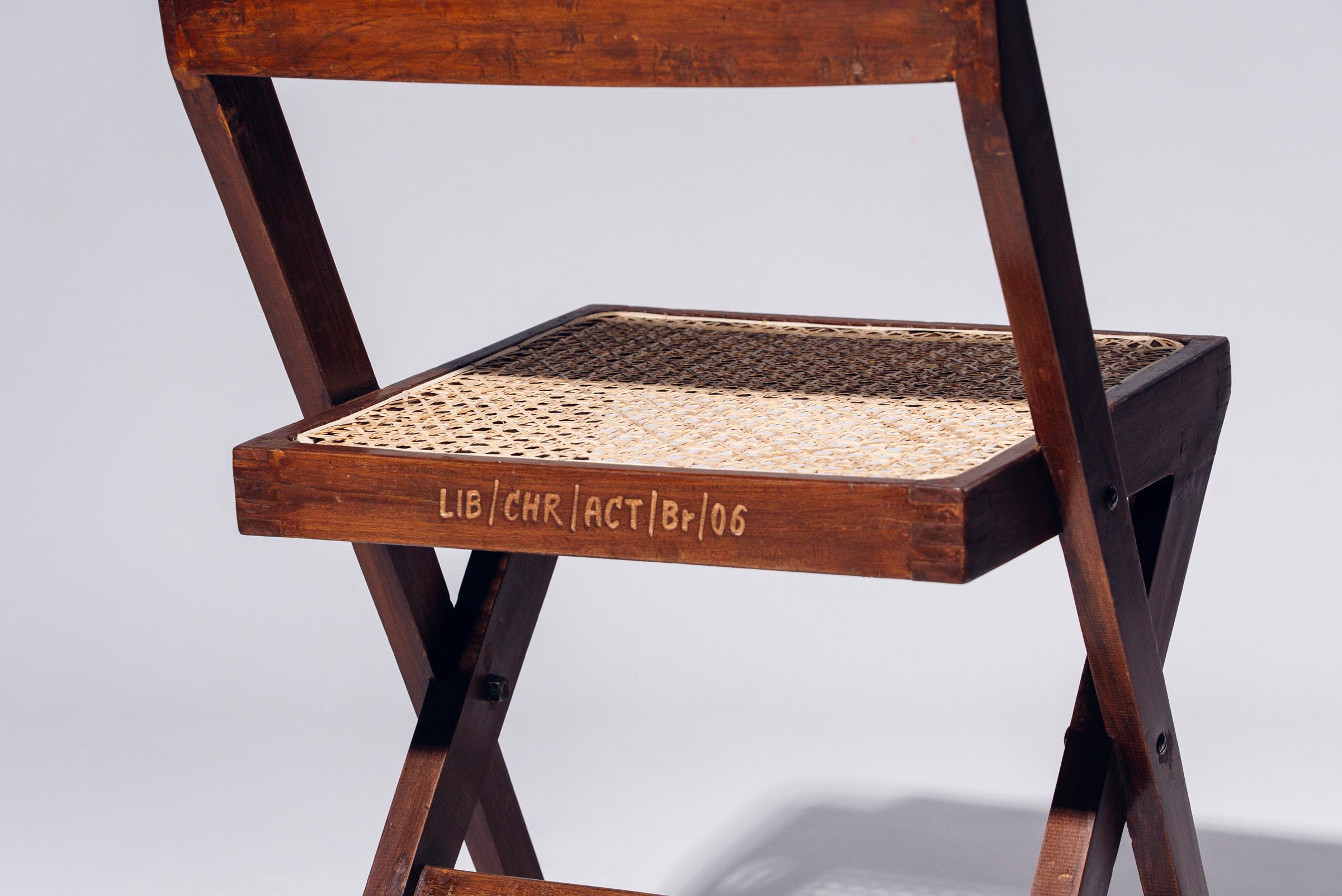 Tissé à la main Chaise de bibliothèque par Pierre Jeanneret pour Chandigarh, Inde, Circa 1959-60 en vente