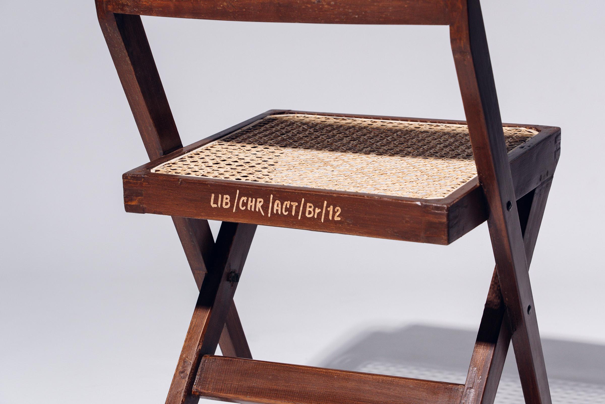 Hand-Woven Library Chair by Pierre Jeanneret for Chandigarh, India, Circa 1959-60 For Sale