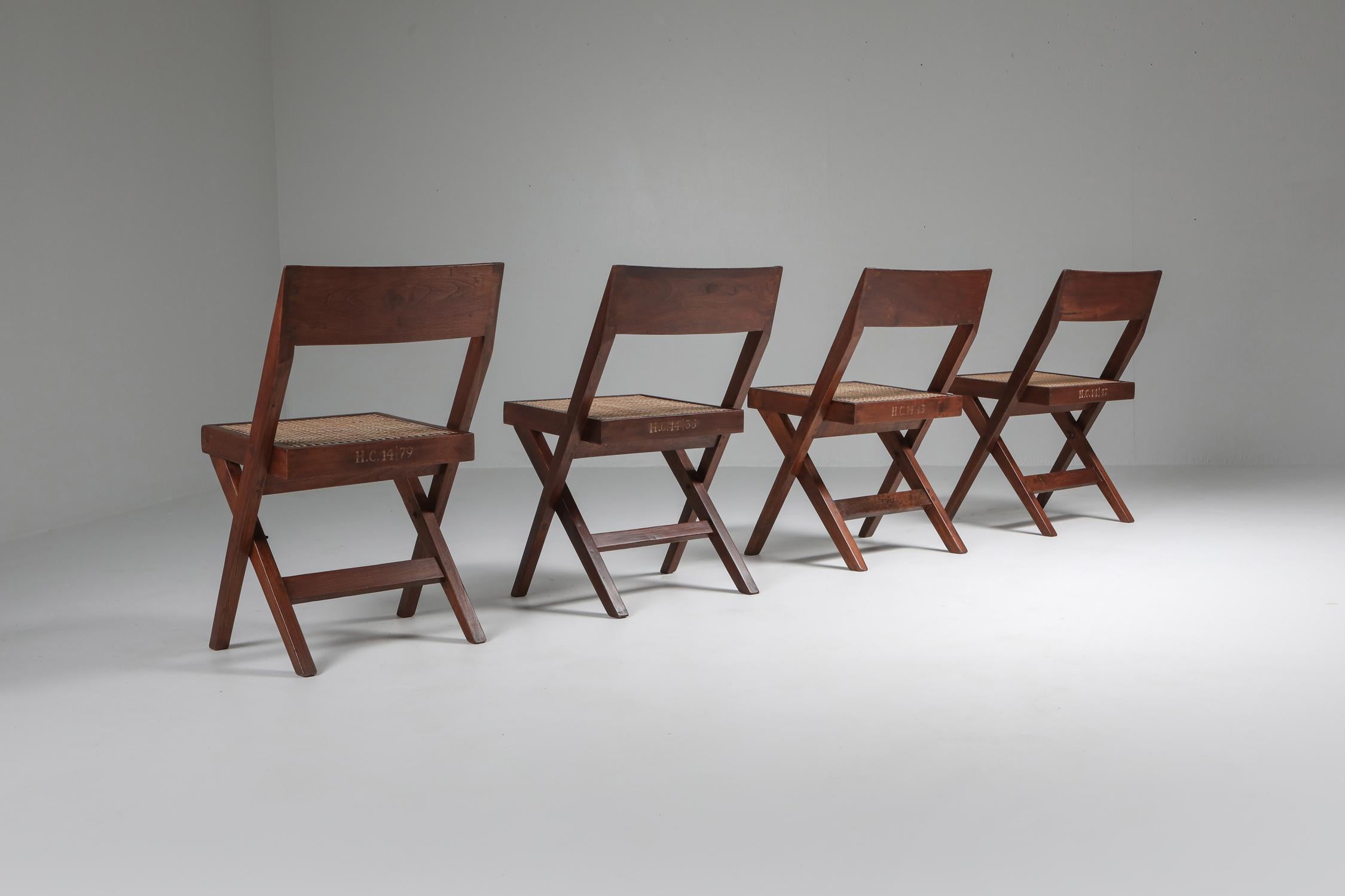 Mid-Century Modern Library Chair by Pierre Jeanneret, Set of Four