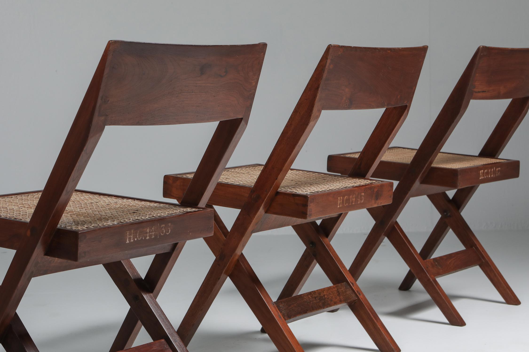 Indian Library Chair by Pierre Jeanneret, Set of Four