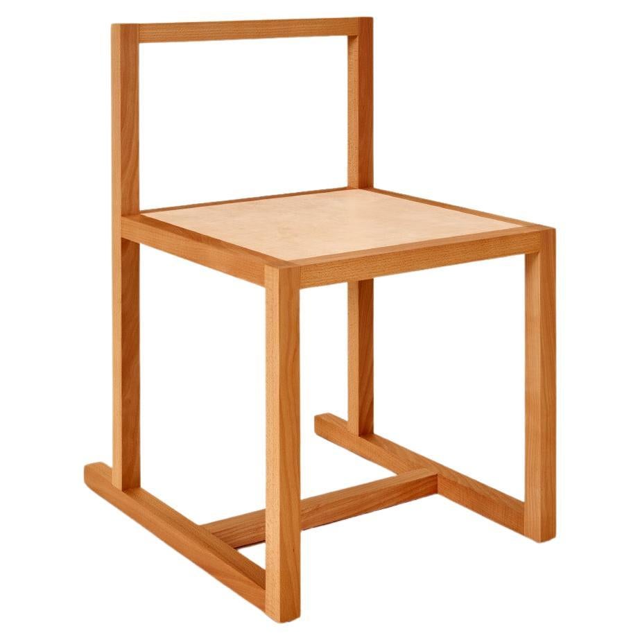 Library Chair, Handmade Minimalist Dining Chair in Solid Wood and Leather