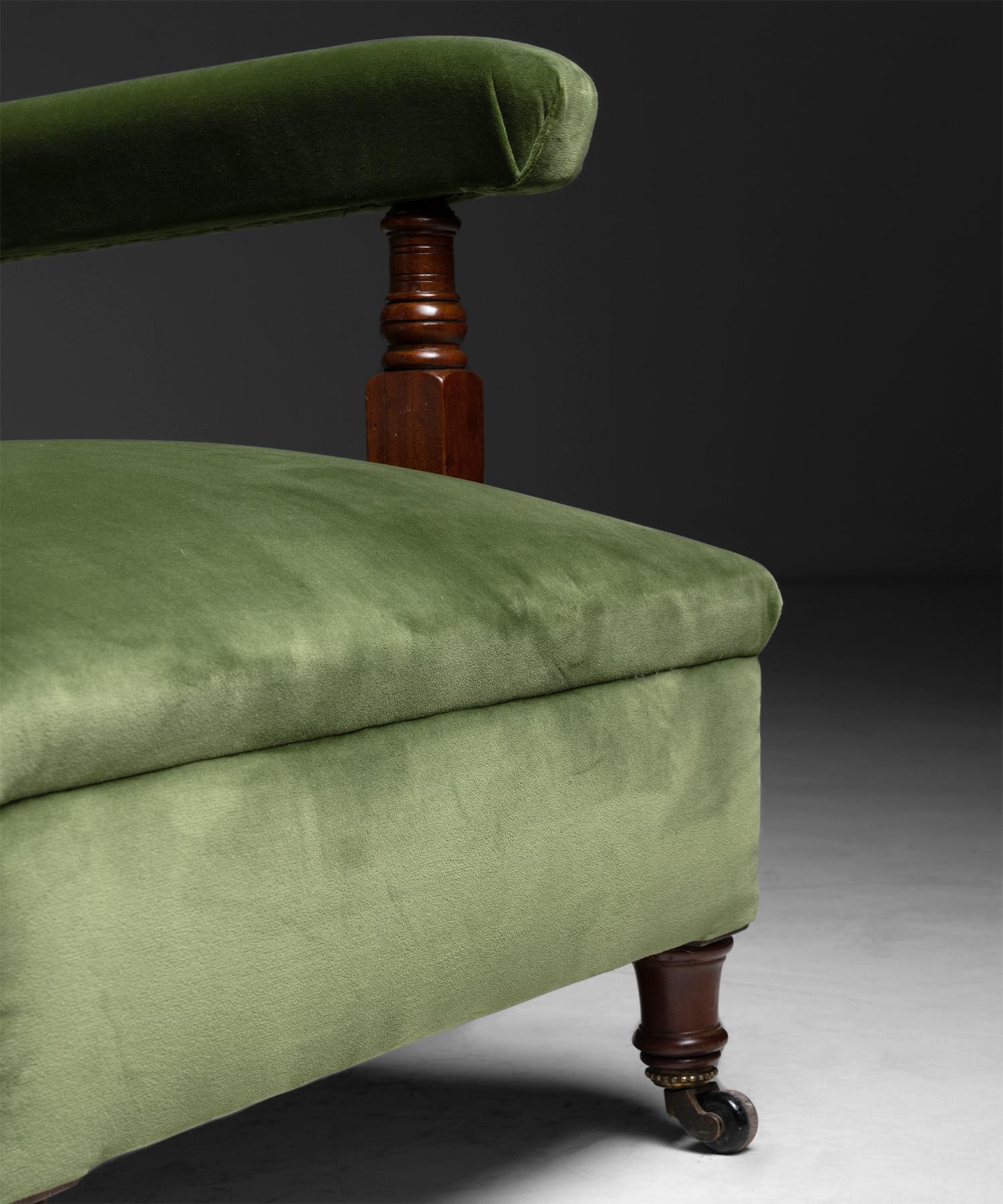 English Library Chair in Cotton Velvet, England circa 1900