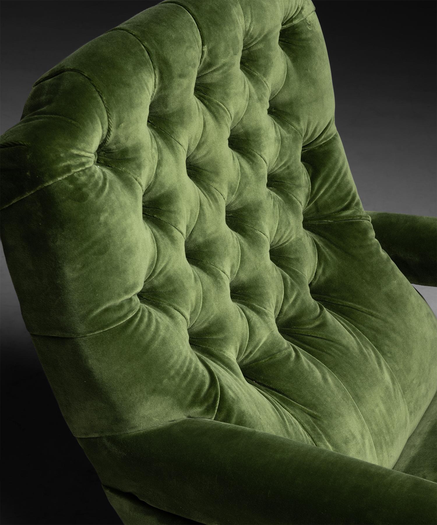 Library Chair in Cotton Velvet, England circa 1900 In Good Condition In Culver City, CA