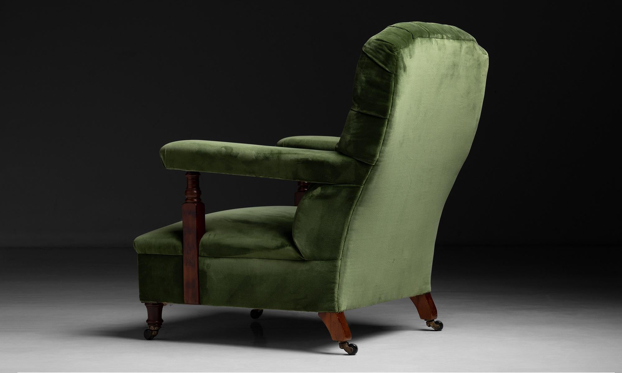 20th Century Library Chair in Cotton Velvet, England circa 1900