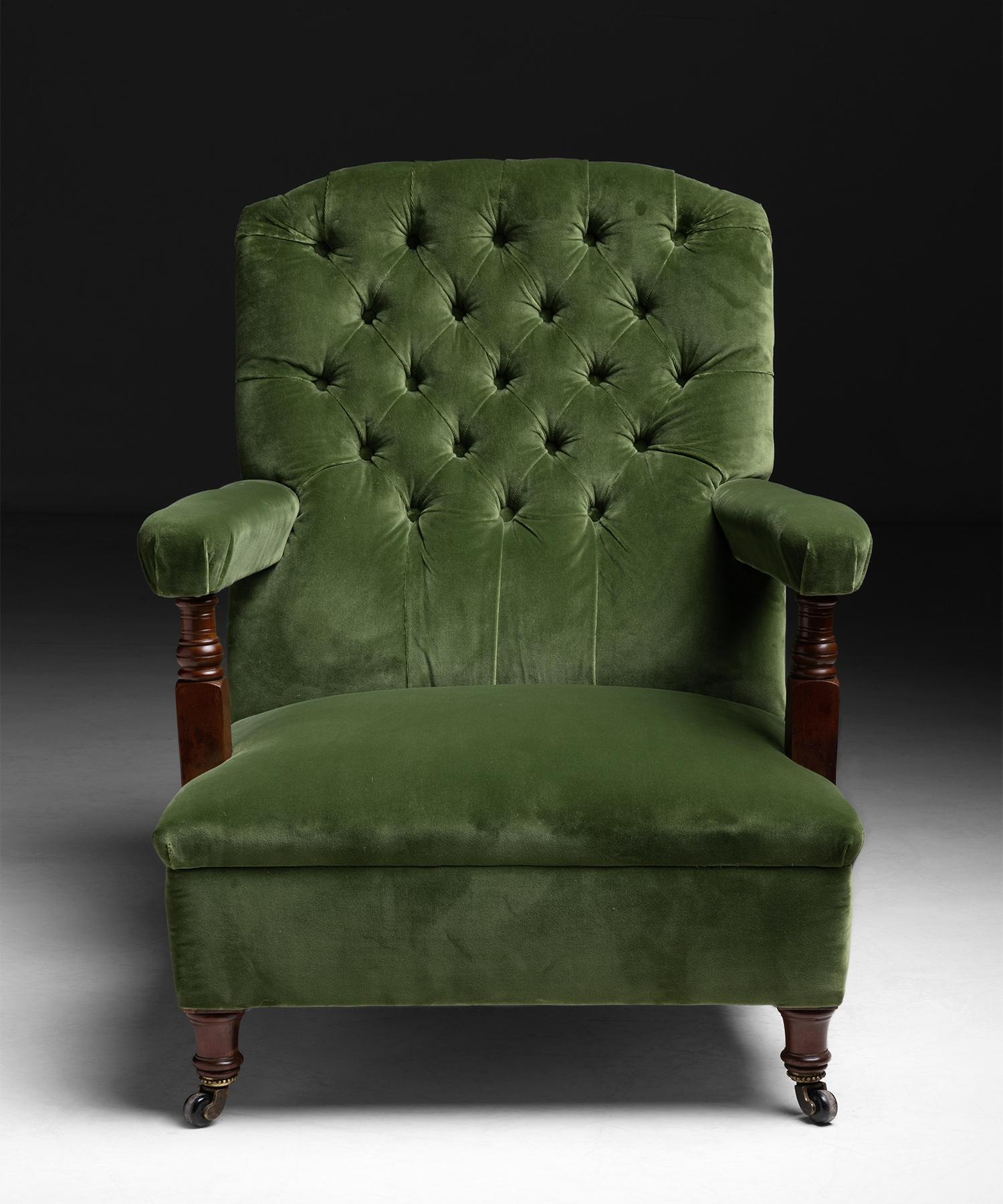 Upholstery Library Chair in Cotton Velvet, England circa 1900