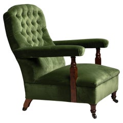 Library Chair in Cotton Velvet, England circa 1900