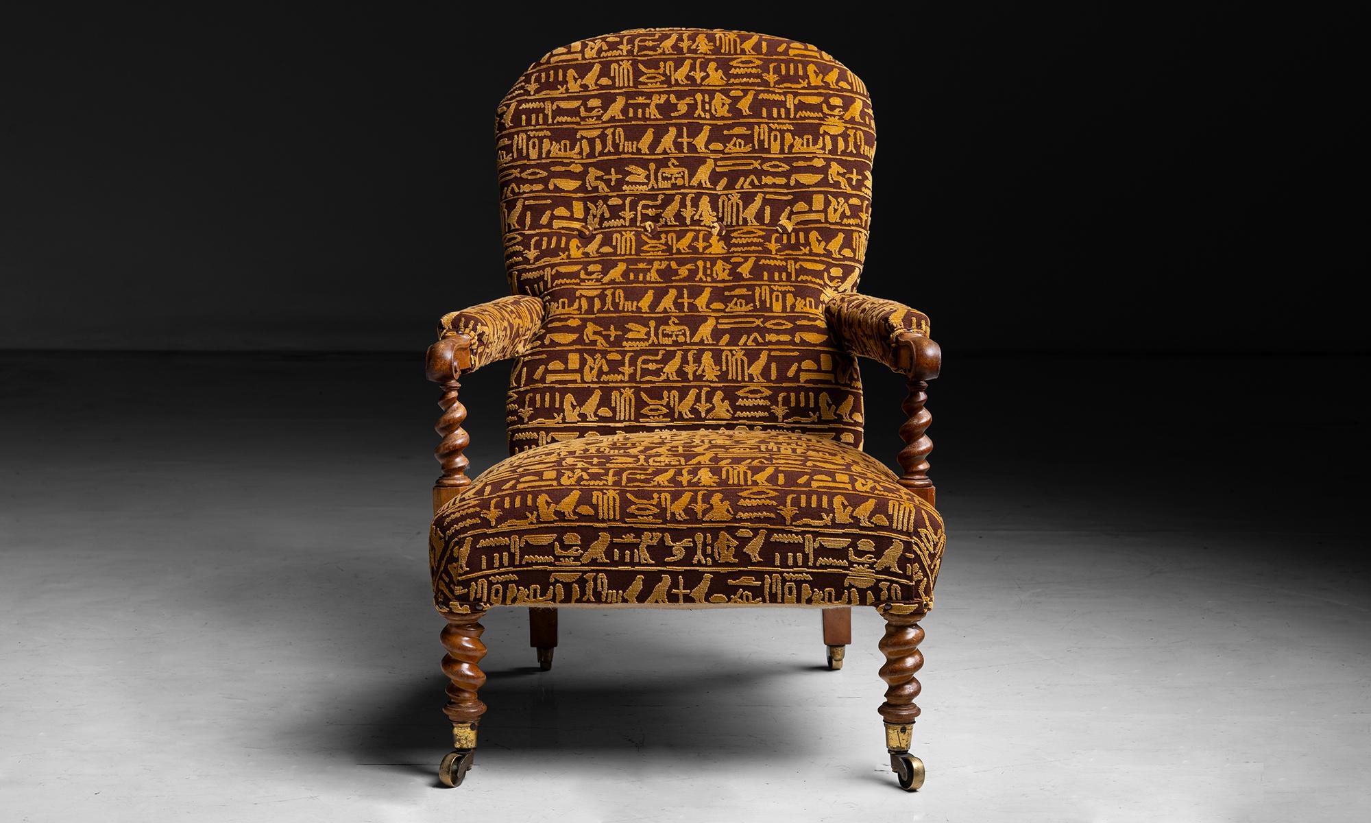 Library Chair in Velvet Fabric by Pierre Frey, England circa 1890 im Zustand „Gut“ in Culver City, CA