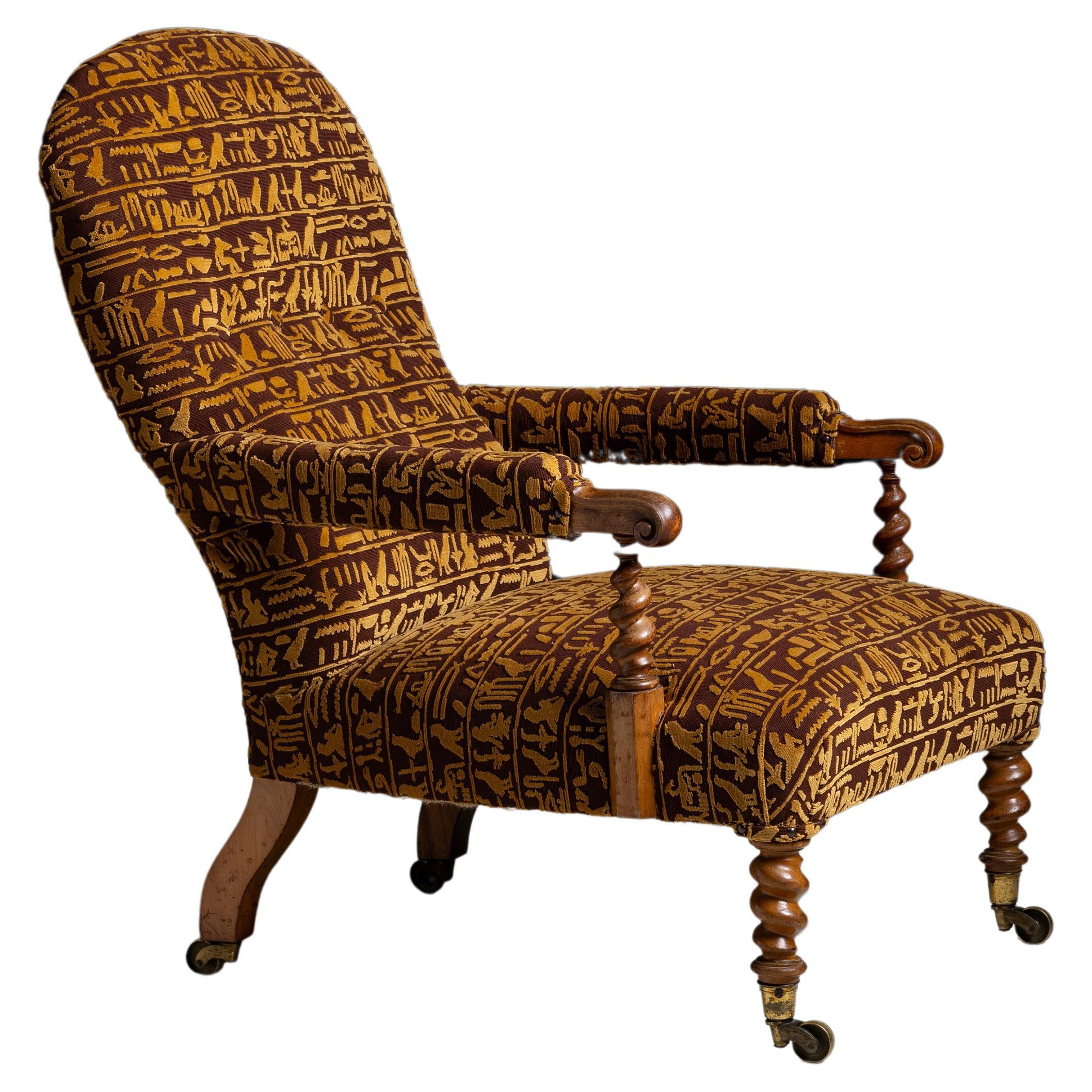 Library Chair in Velvet Fabric by Pierre Frey, England circa 1890 For Sale