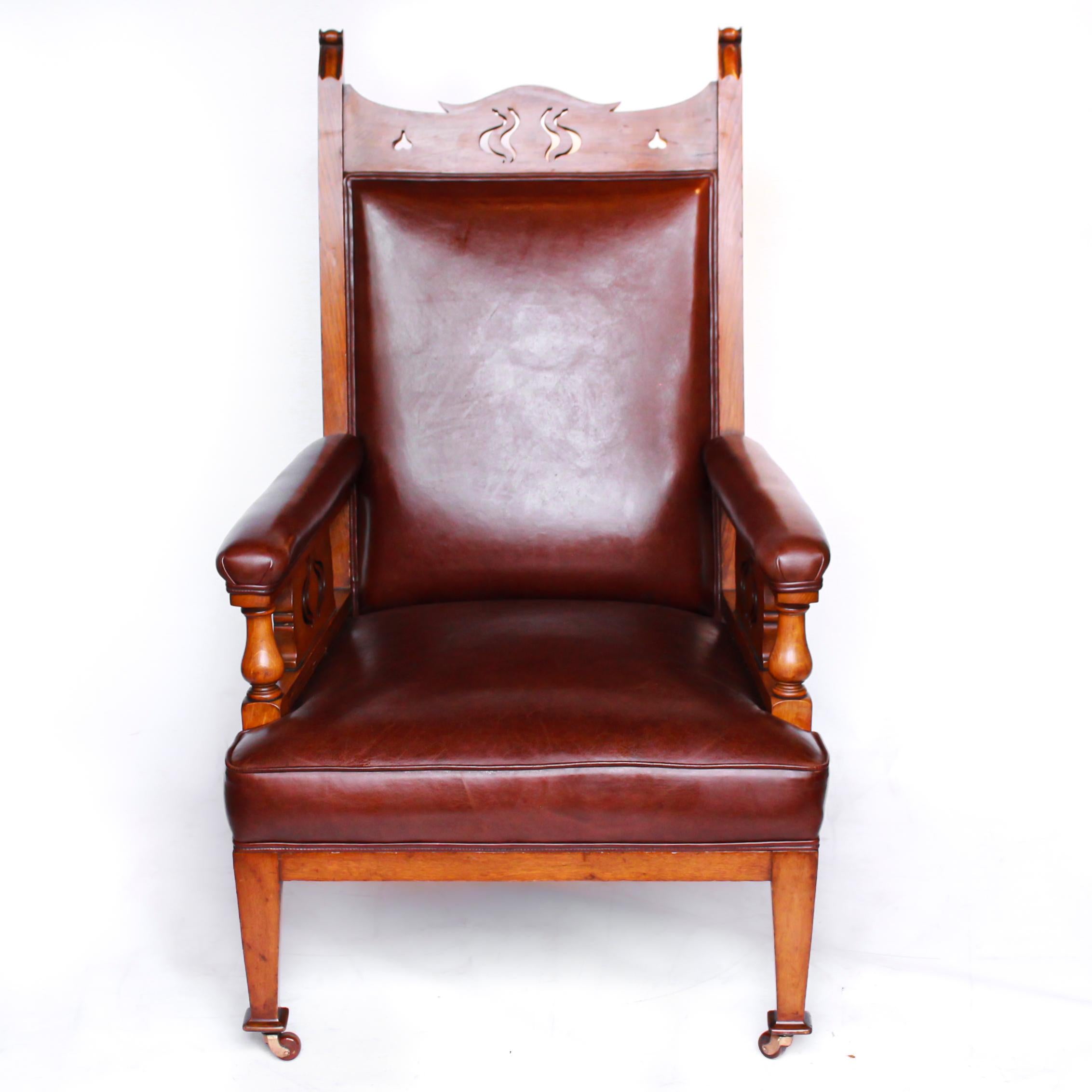 English A Pair of Arts & Craft's Library Chairs Solid Oak Upholstery in Chestnut Leather