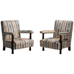 Library Chairs in Embroidered Linen by Pierre Frey, England circa 1900