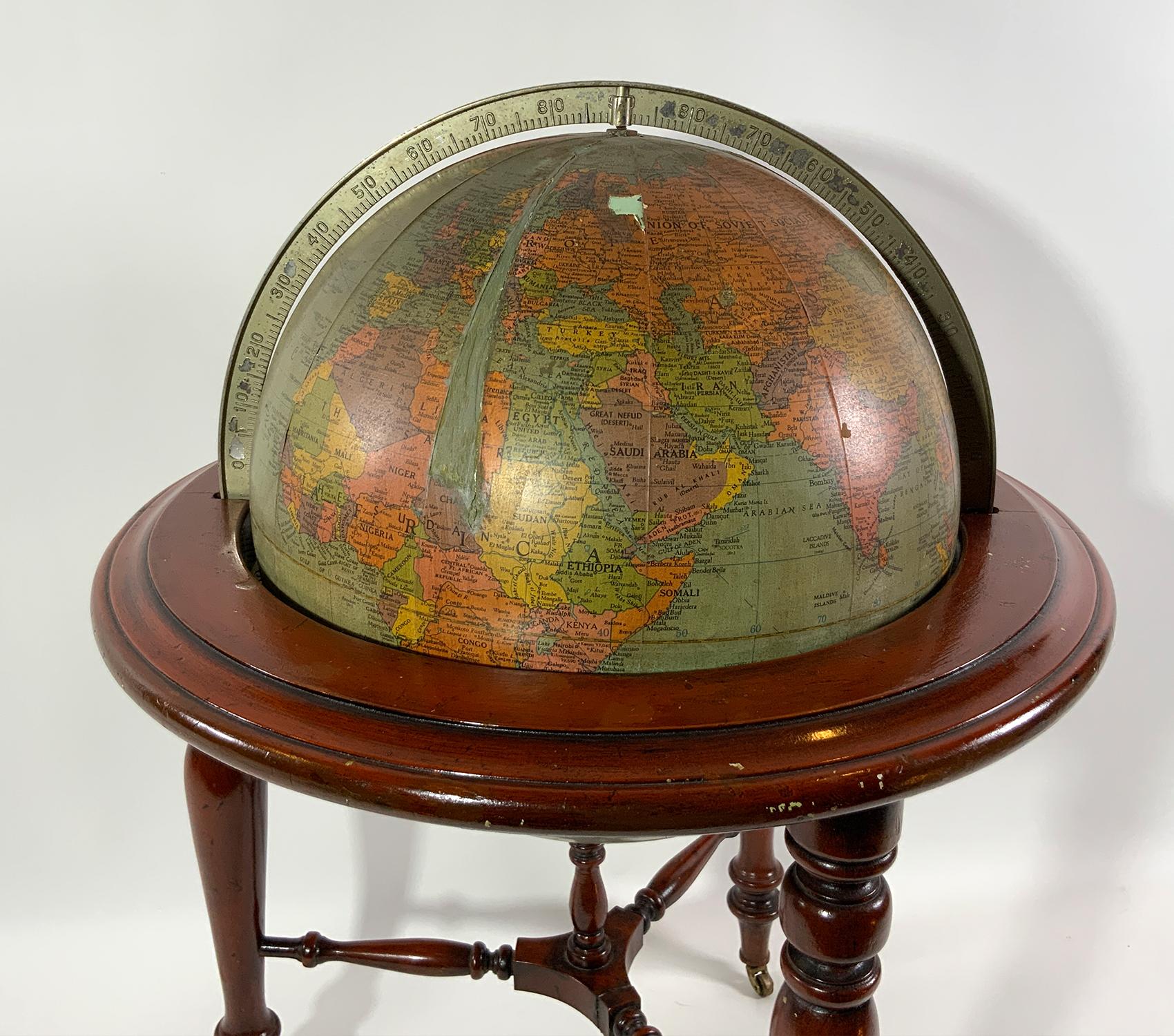 Wood Library Globe on Mahogany Stand