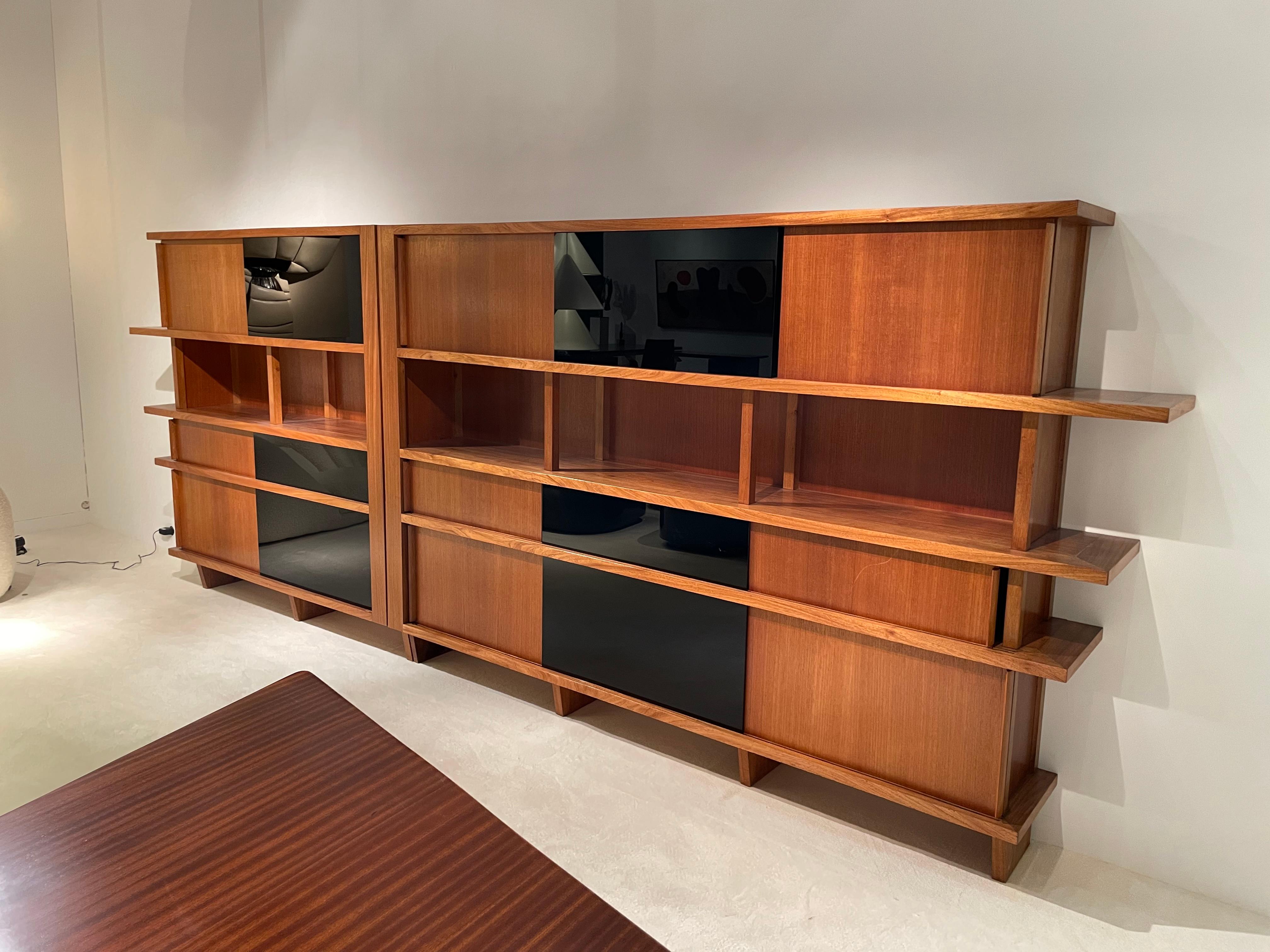 Library in Walnut and Opaline Glass 1950 For Sale 3