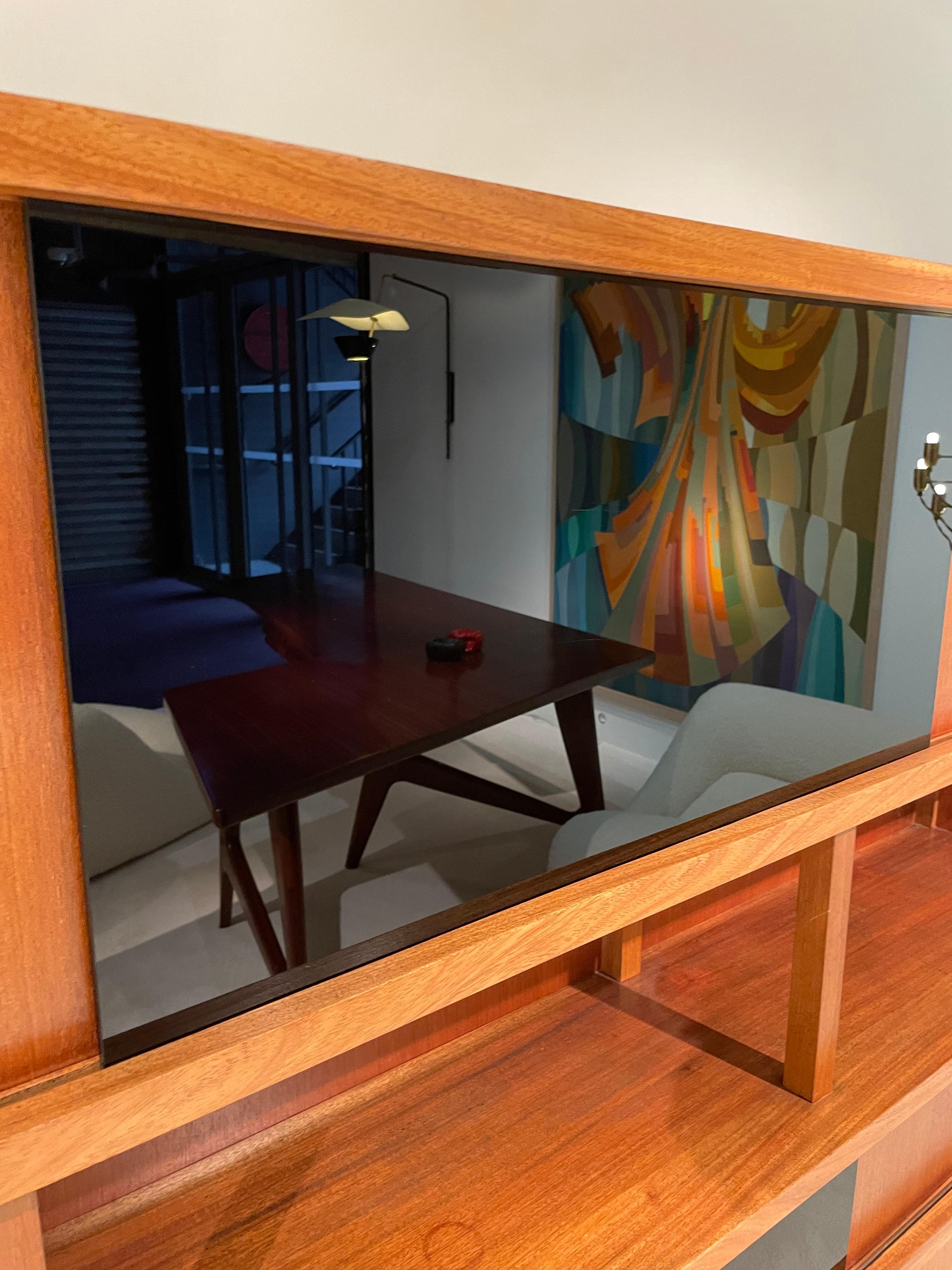Library in Walnut and Opaline Glass 1950 For Sale 4