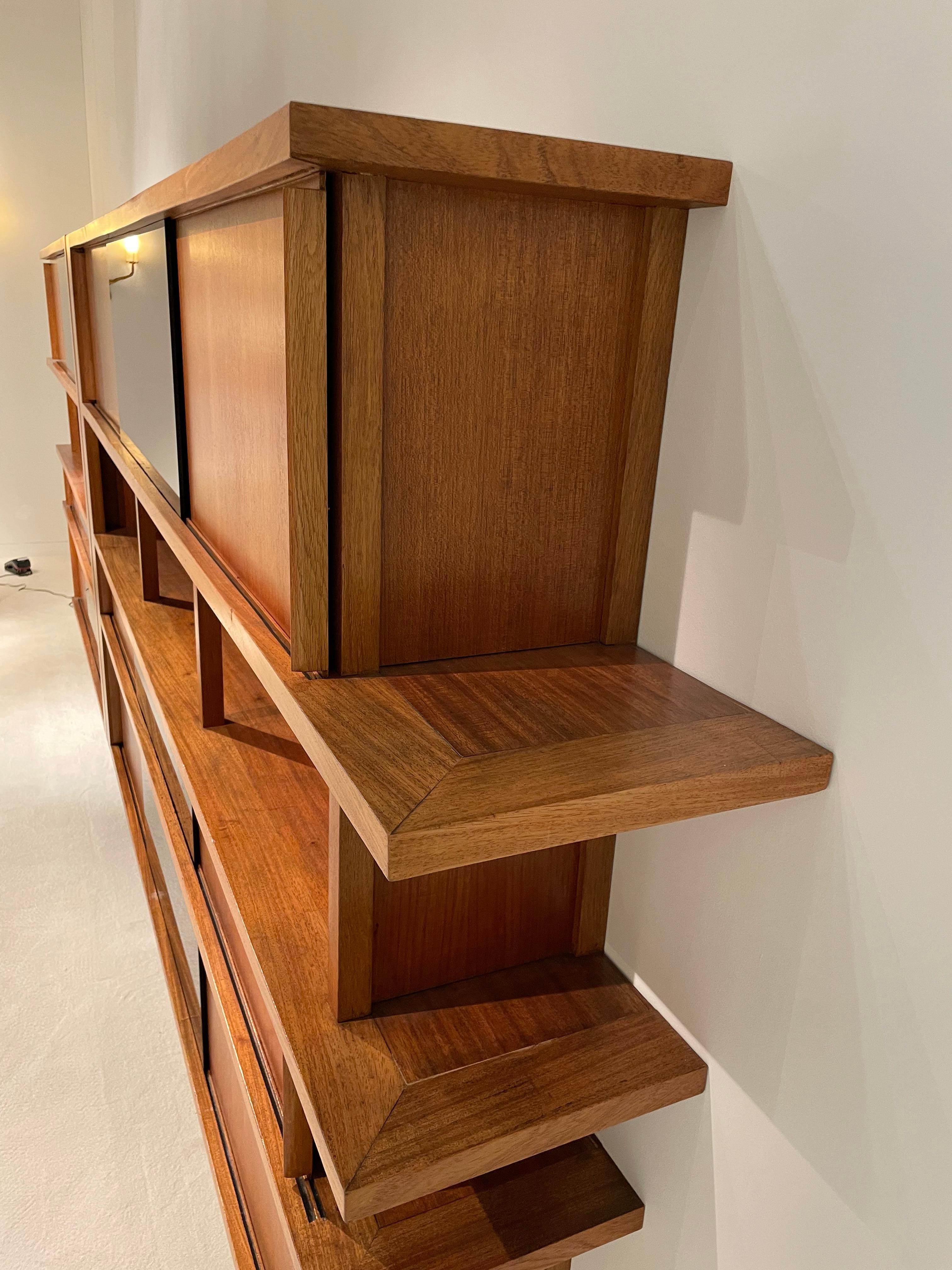 Library in Walnut and Opaline Glass 1950 For Sale 6