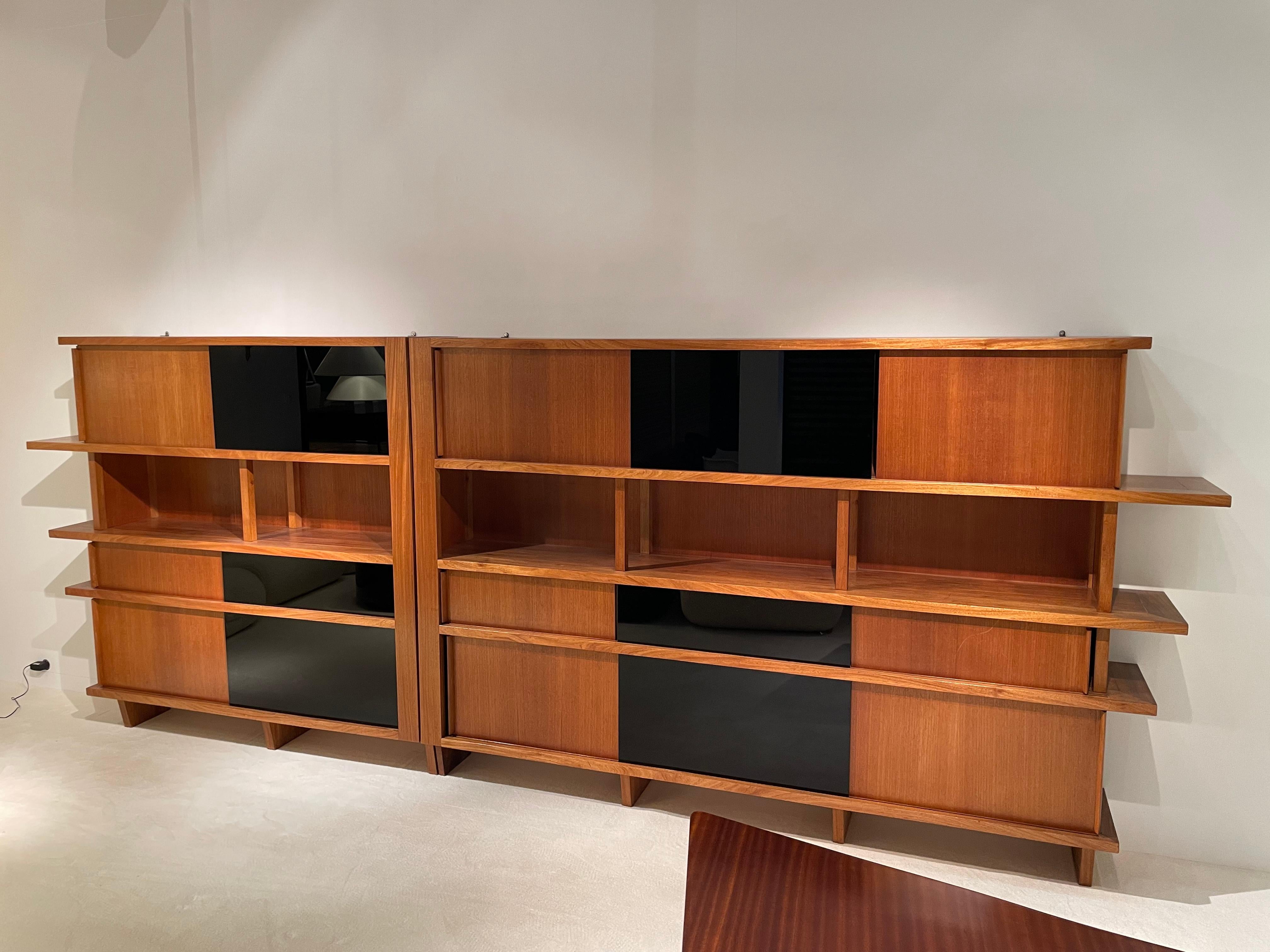 Mid-Century Modern Library in Walnut and Opaline Glass 1950 For Sale
